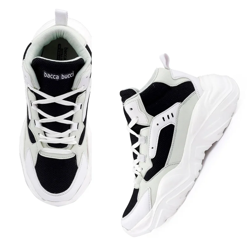 Bacca Bucci Black, White and Sea Green NYRA Mid-top Platform Fashion Sneakers for Women | Best Price UAE